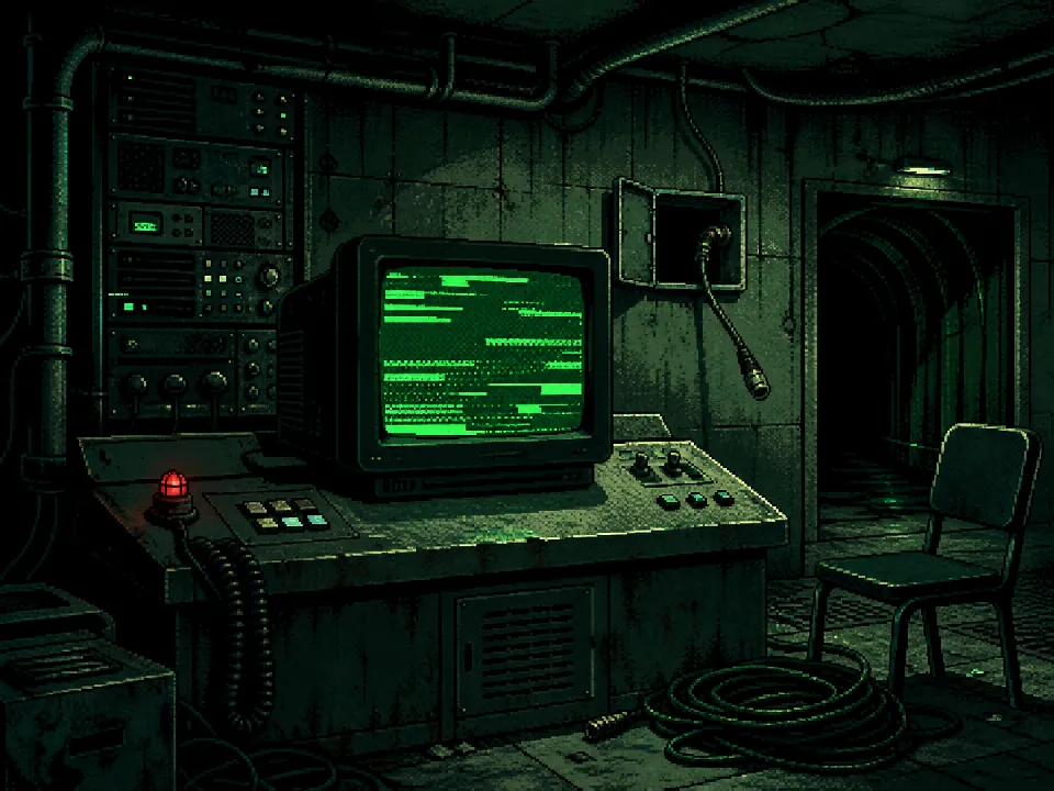 An empty underground signal control room.